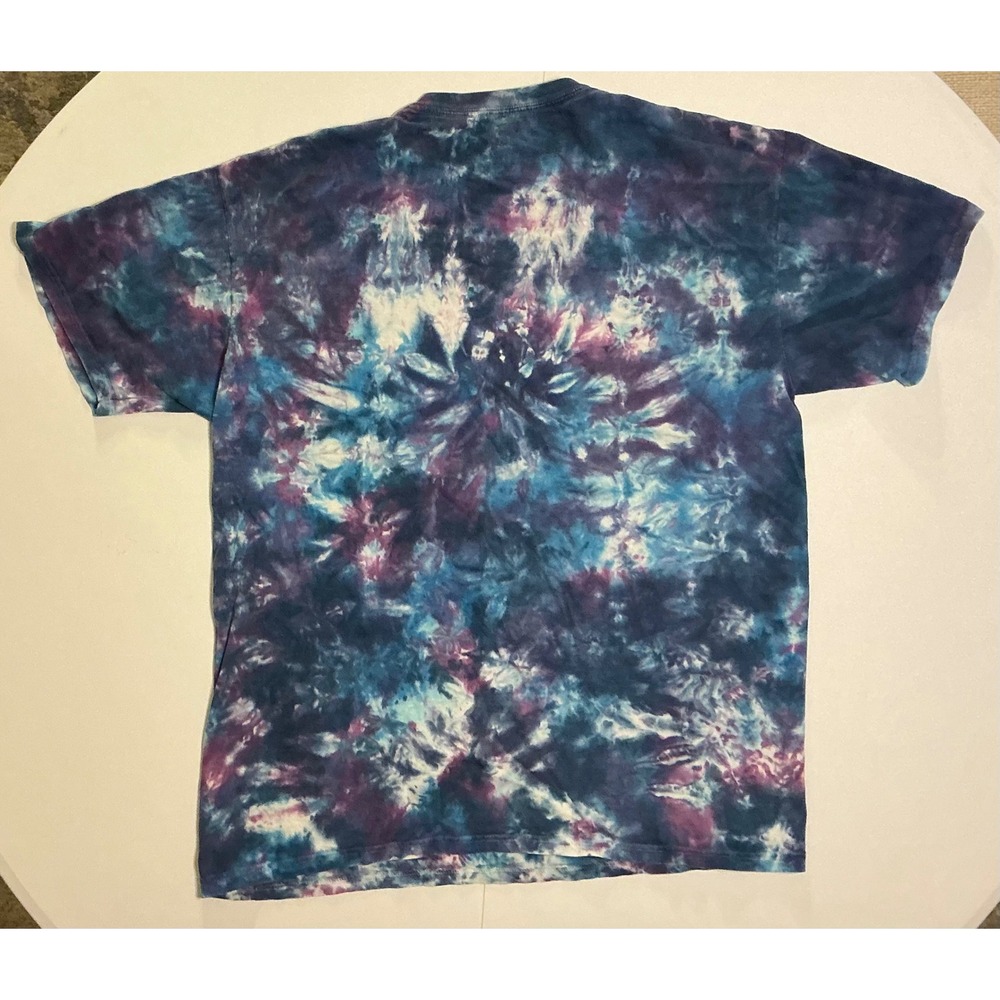 Y2K Liquid Blue Tie Dye T-Shirt XL Purple Blue Kaleidoscope Psychedelic Cotton